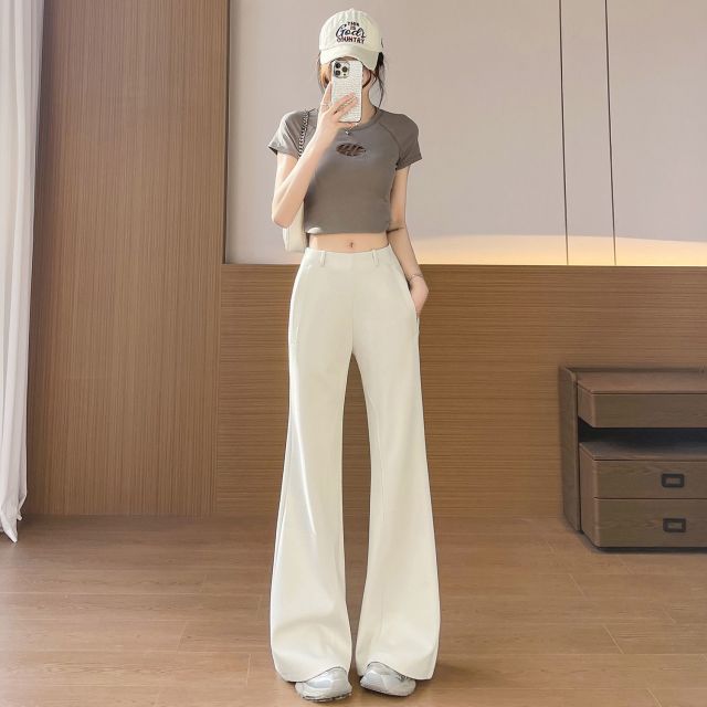 13189060.灰色低腰微喇休闲裤女春夏2026新款不贴腿宽松遛弯运动卫裤拖地裤