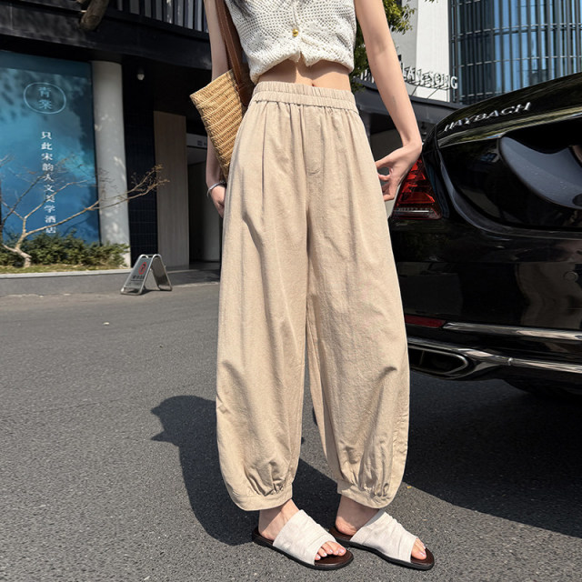 13416319.冰丝灯笼阔腿裤女夏薄款2026新款小个子松紧高腰显瘦九分哈伦裤