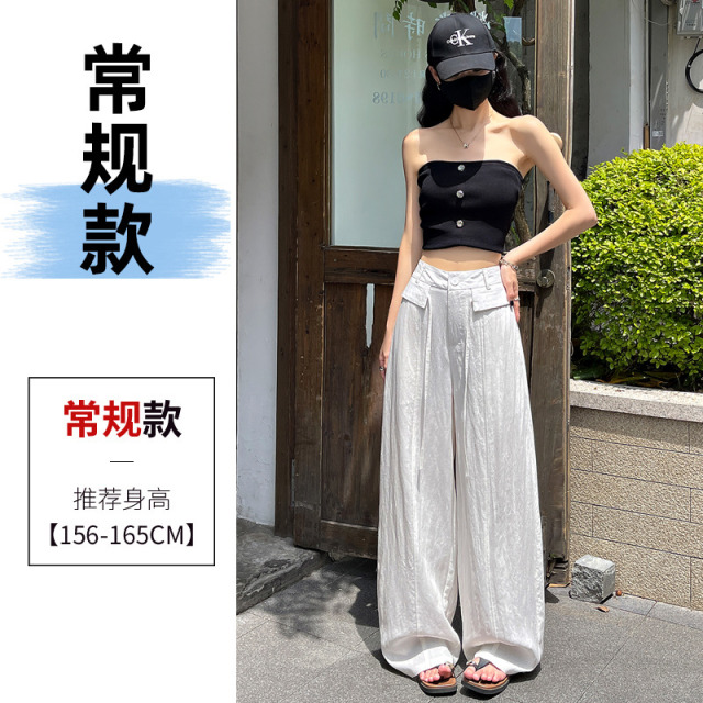 13668042.白色天丝亚麻阔腿裤女夏季薄款老钱风冰丝休闲裤莱赛尔西装弯刀裤