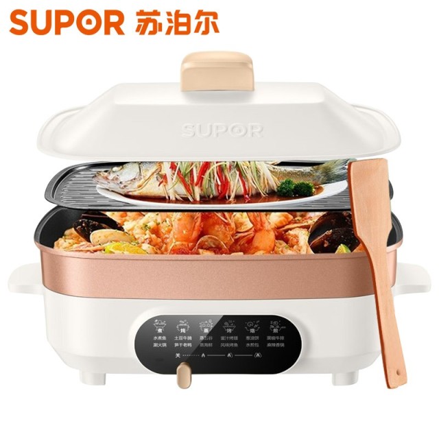 8786386.苏泊尔(SUPOR)多功能锅料理锅电烧烤锅电火锅家用煎烤机34*24方形烤盘网红锅JD3424D08 【送礼优选】