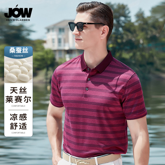 10663167.【桑蚕丝&天丝凉感透气】24夏季新款条纹休闲短袖男Polo衫男