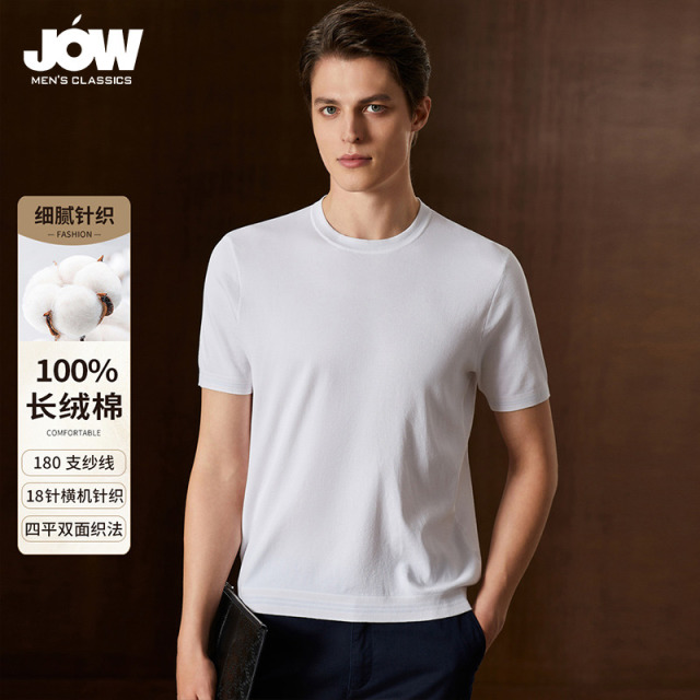 11084730.【100%高支长绒棉】双面18针圆领短袖T恤男亲肤细腻针织衫