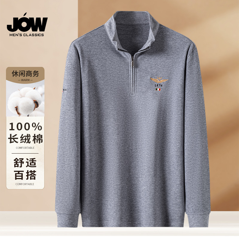 11109695.【100%棉】春季休闲长袖T恤商务男士翻领全棉体恤