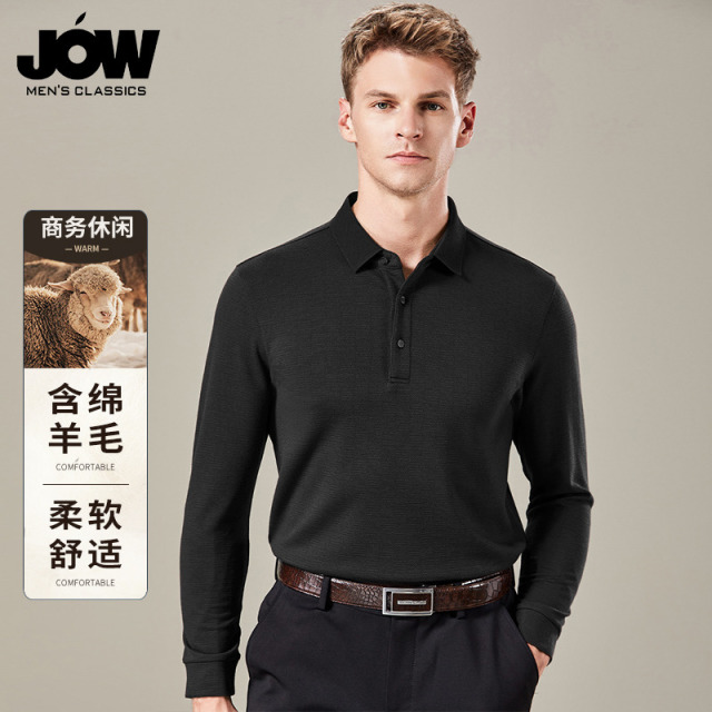 11214350.【绵羊毛&再生纤维】乔沃商务休闲男式长袖polo衫