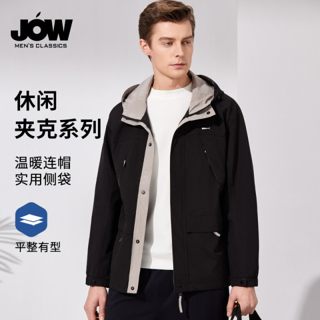 11593782.【防风连帽】乔沃商务户外时尚休闲男士防风夹克外套