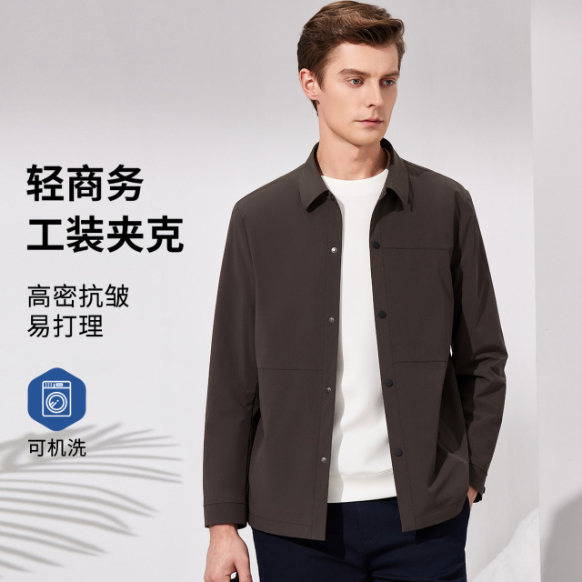 11599858.【抗皱易打理】春季商务休闲翻领夹克男工装风薄款休闲茄克外套