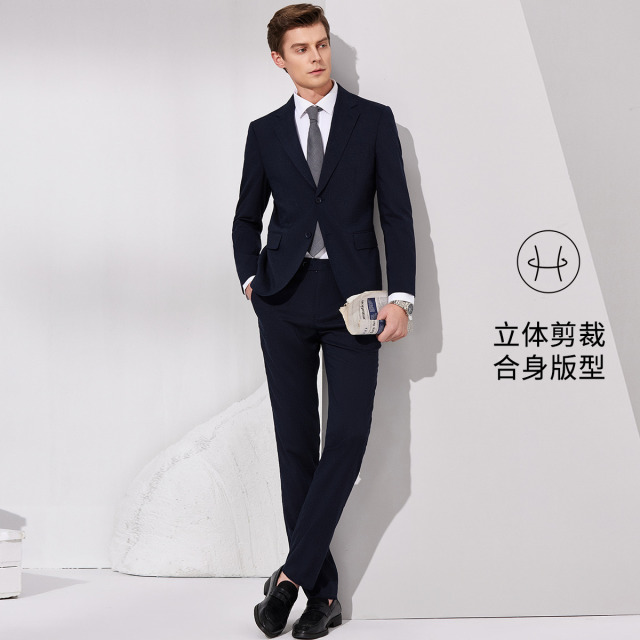 11601383.【透气亚麻两件套】西服套装男春季新款商务休闲挺括有型西服