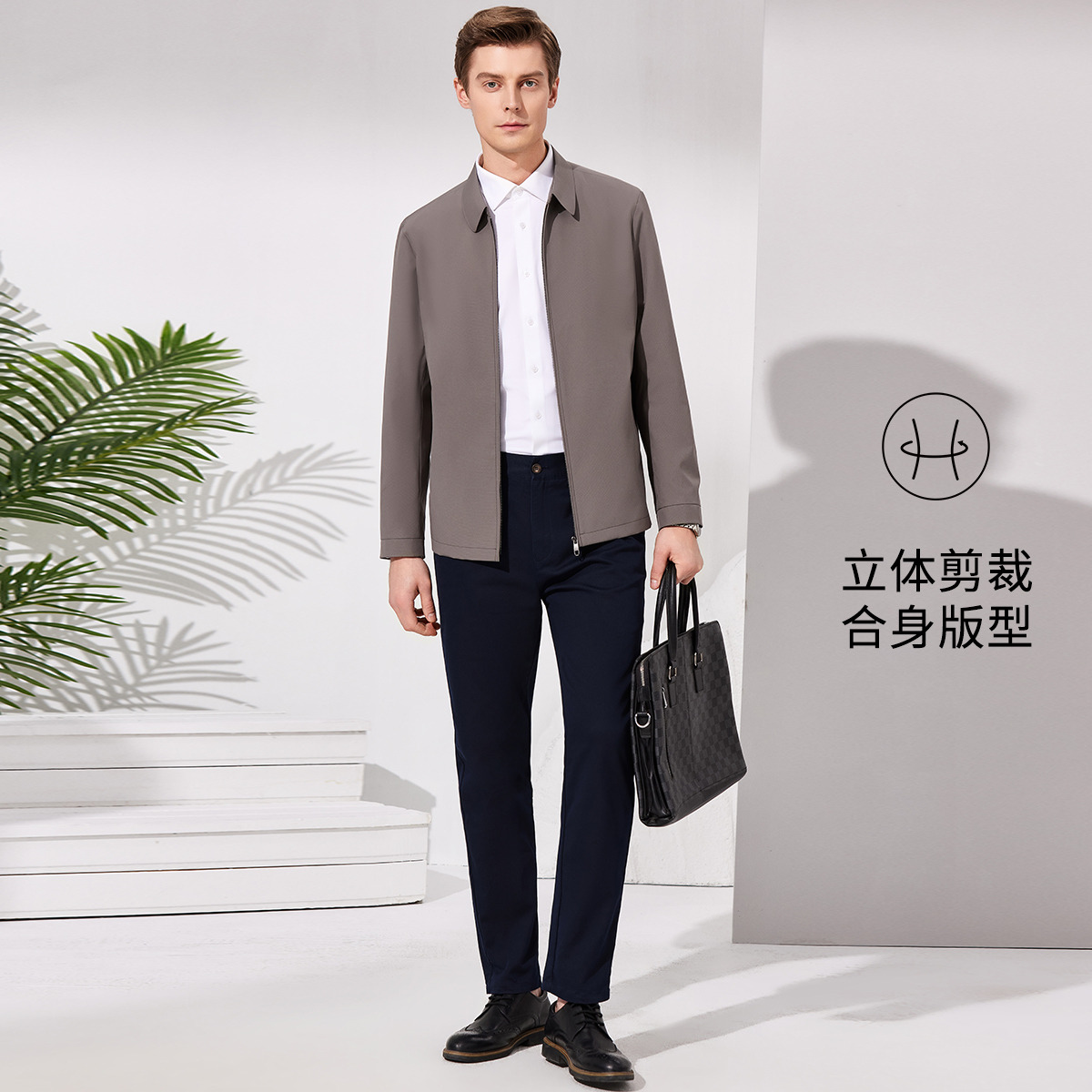 11606313.【挺括有型】乔沃经典商务翻领男式夹克春季易打理纯色休闲茄克外套
