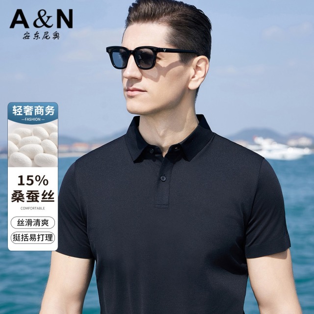 11789005.【含15%桑蚕丝】丝滑短袖polo衫男商务休闲易打理翻领T恤