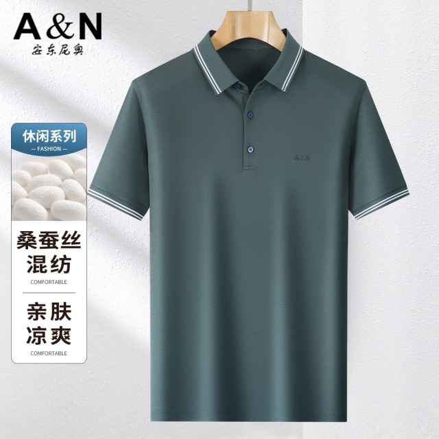 11797450.【桑蚕丝+天丝棉混纺】夏季舒适透气短袖t恤男式休闲polo衫