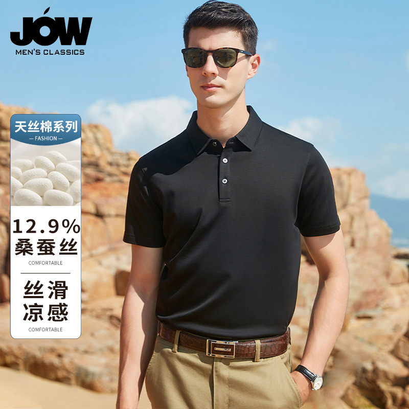 11832418.【12.9%桑蚕丝&天丝棉】夏季商务Polo衫男短袖翻领休闲百搭T恤