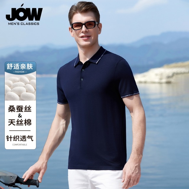 12080949.乔沃【重磅65.2%凉感天丝7.5%桑蚕丝】高档提花短袖polo衫男