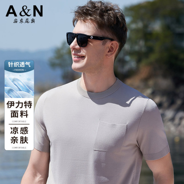 12110806.【凉感伊力特面料】夏季凉感亲肤休闲针织圆领t恤男短袖