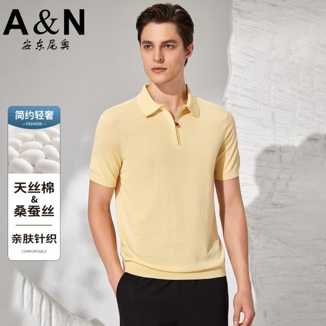 12307265.【轻奢简约】含桑蚕丝男士高端polo衫夏季透气亲肤针织t恤