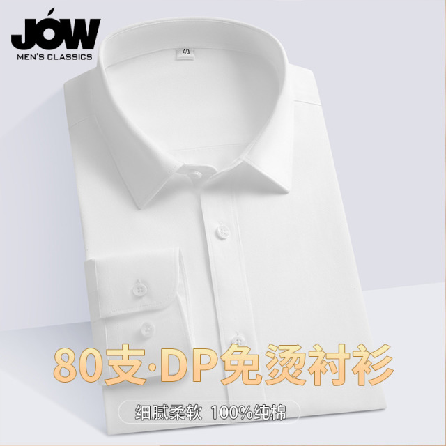 12462758.【DP免烫&80支双股】纯棉免烫长袖衬衫男秋季男式商务衬衣