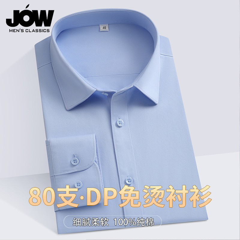 12462758.【DP免烫&80支双股】纯棉免烫长袖衬衫男秋季男式商务衬衣