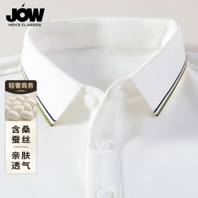 12522133.【桑蚕丝&长绒棉】亲肤柔顺纯色长袖POLO衫男春秋翻领百搭休闲T恤