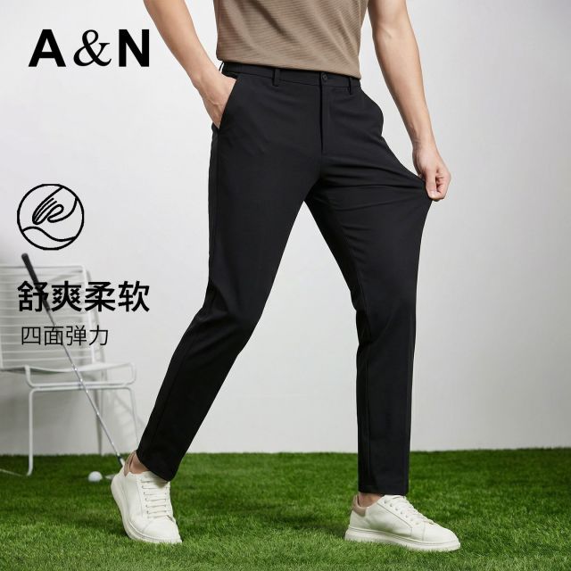 13657054.【瞬间凉感&高弹免烫】夏季薄款商务休闲裤西裤男松紧如意腰直筒