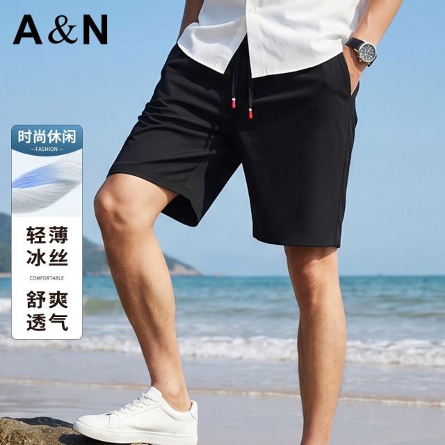 13655858.【轻薄冰丝】夏季舒爽透气时尚男式休闲裤日常易打理百搭系带短裤