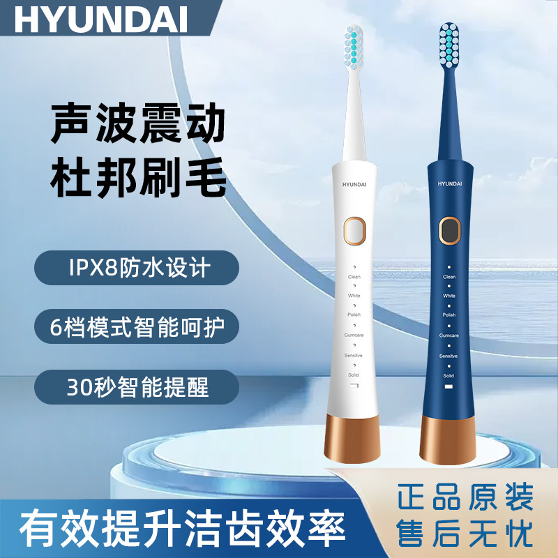 12543982.【全网累计爆卖几十万只】【情侣款礼盒装2只装共6个刷头】HYUNDAI 电动牙刷声波全自动声波软毛牙刷