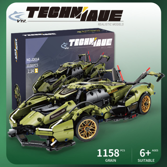 11941488.六一礼物1158颗粒1:14 V12超跑模型车拼装积木玩具
