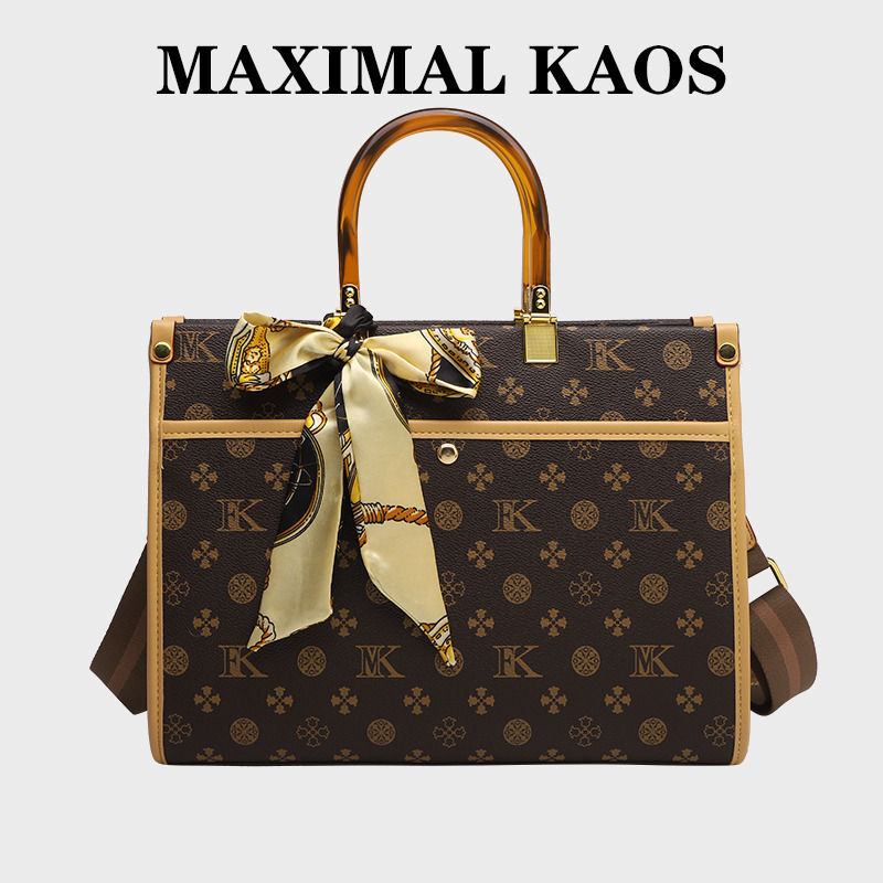 11867872.MAXIMAL KAOS轻奢质感手提包简约时尚百搭精致花料丝巾宽肩带大容量女包