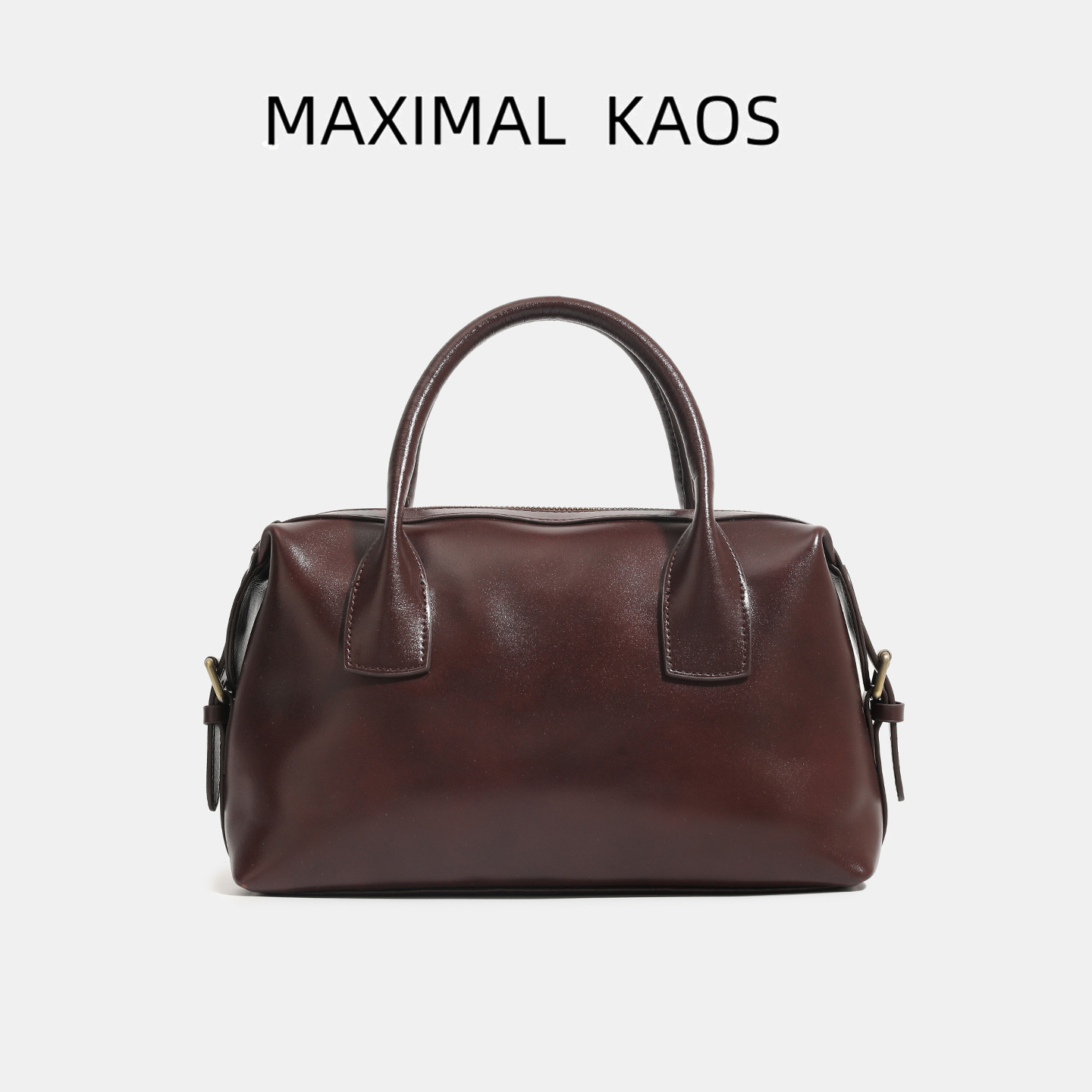 12762457.MAXIMAL KAOS轻奢质感真皮女包头层牛皮手提包小众保龄球女包时尚百搭波士顿包休闲斜挎包