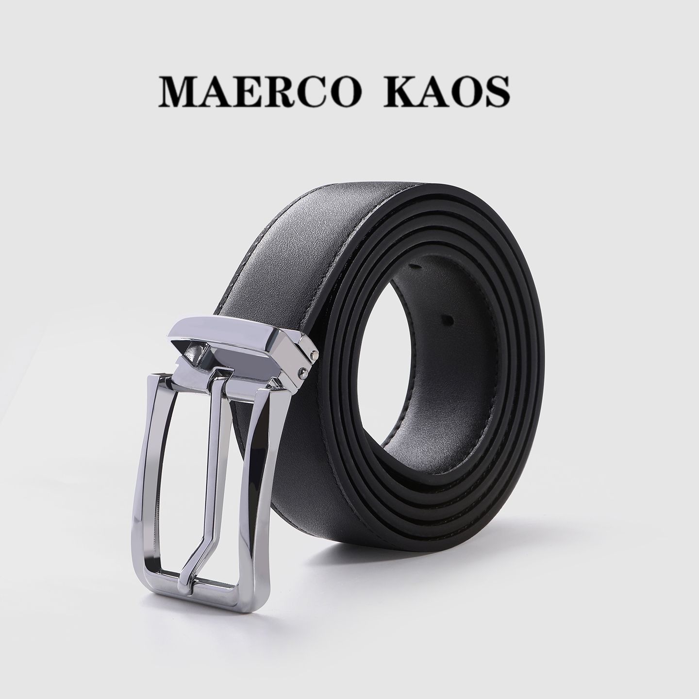 13716850.MAERCO KAOS新款真皮男士皮带银色带头针扣新款
