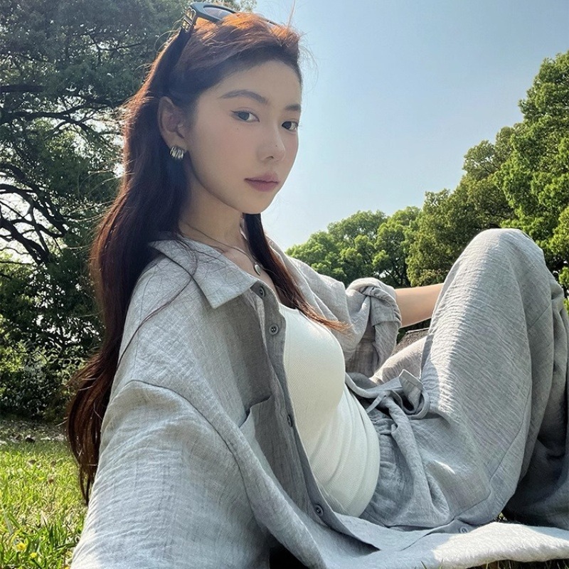 12499495.FEIMI秋装松弛感老钱风衬衫+阔腿裤套装