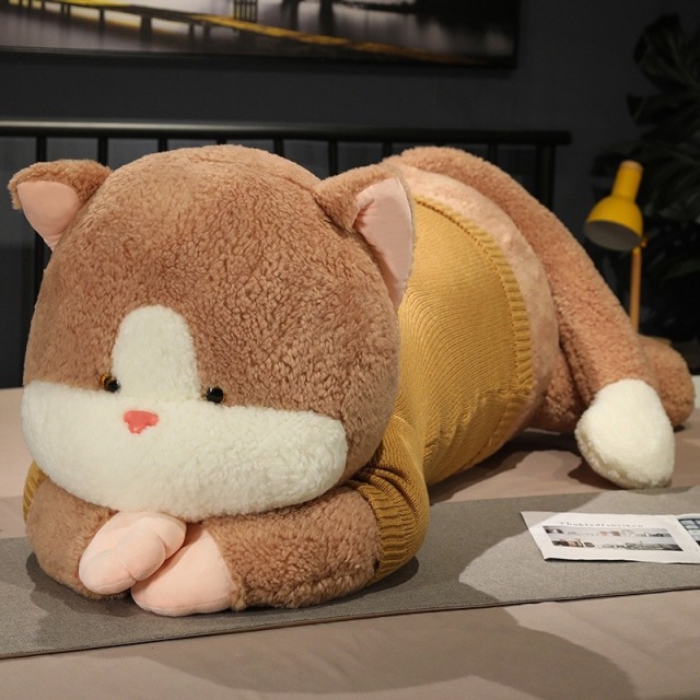 11981522.丽优哲品牌毛绒玩具软fufu毛衣猫咪长形抱枕靠背垫沙发卧室装饰床头大靠枕床上睡觉布偶娃娃