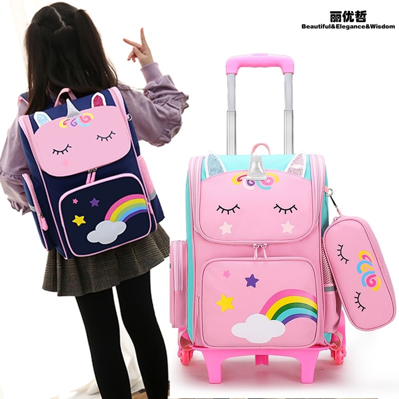 12365109.丽优哲学生书包新款小学生拉杆书包女孩2-6年级大容量两用拉杆包学生书包爬楼梯