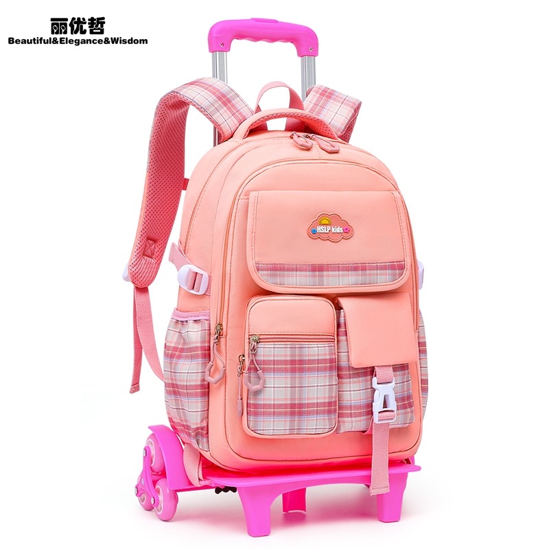 12365115.丽优哲新款儿童拉杆书包女小学生3-6年级大容量可拆卸爬楼