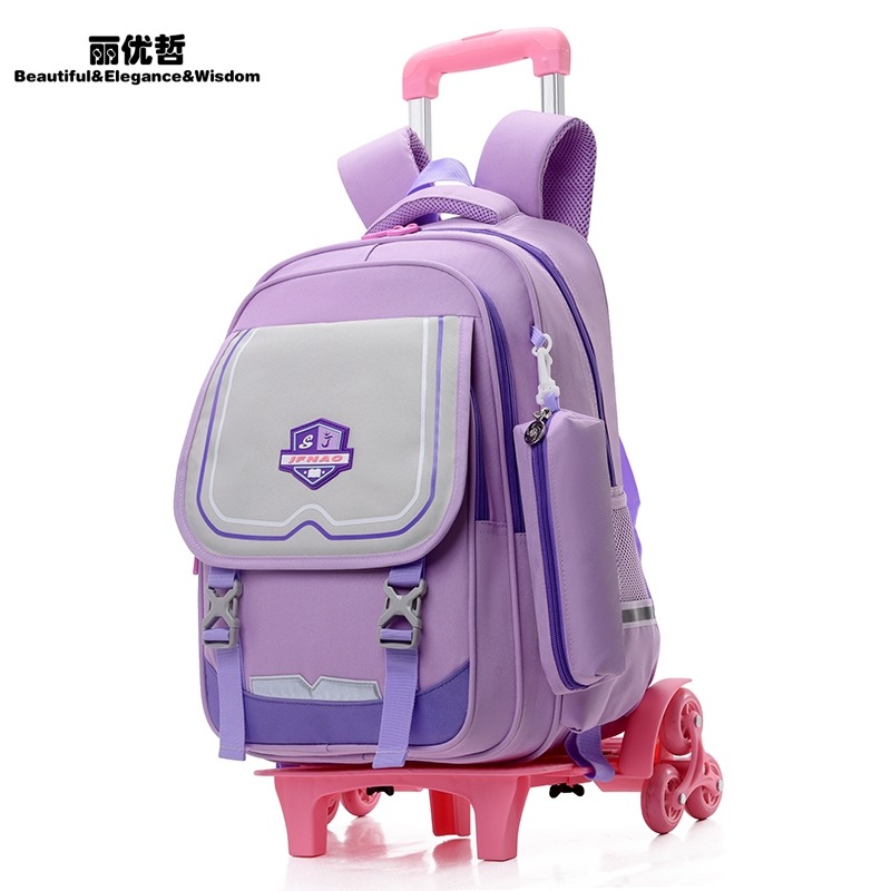 12367599.丽优哲新款小学生拉杆书包儿童1-6年级大容量防泼水拉杆车书包爬楼梯轮