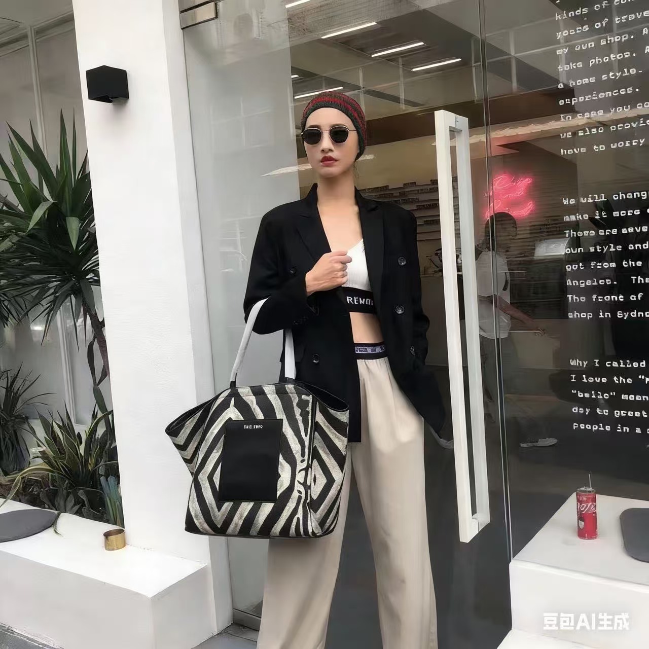 13159607.DAAGVADY斑马纹托特包新款女包手提条纹大包网红大容量法国小众单肩包