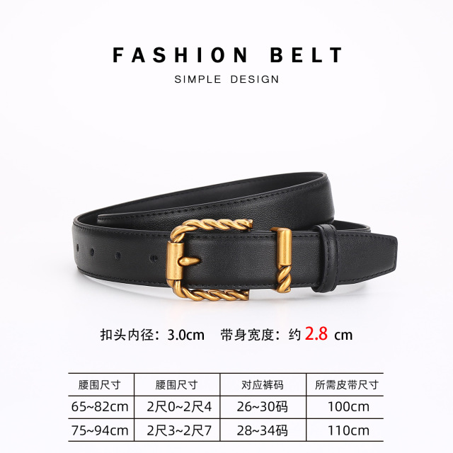 13767915.DAAGVADY皮带女士高级感腰带女真皮针扣时尚百搭黑色装饰女款裤带商务通勤