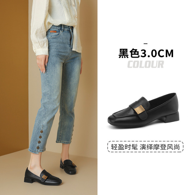 13757871.达芙妮时尚休闲乐福鞋女鞋夏季一脚蹬小皮鞋豆豆单鞋