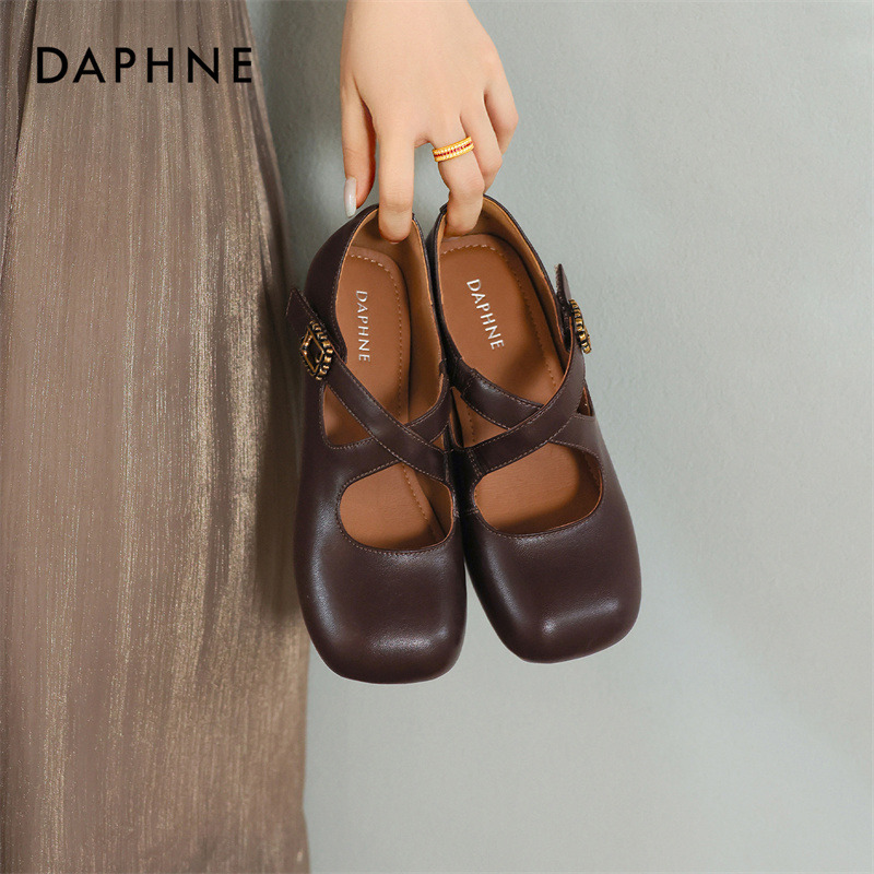 13757874.达芙妮厚底玛丽珍鞋女夏季百搭透气一字带内增高浅口单鞋