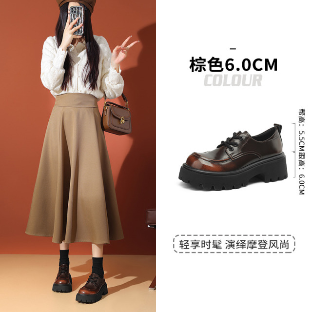 13757862.达芙妮小皮鞋女英伦风秋季百搭小个子厚底增高jk乐福鞋女