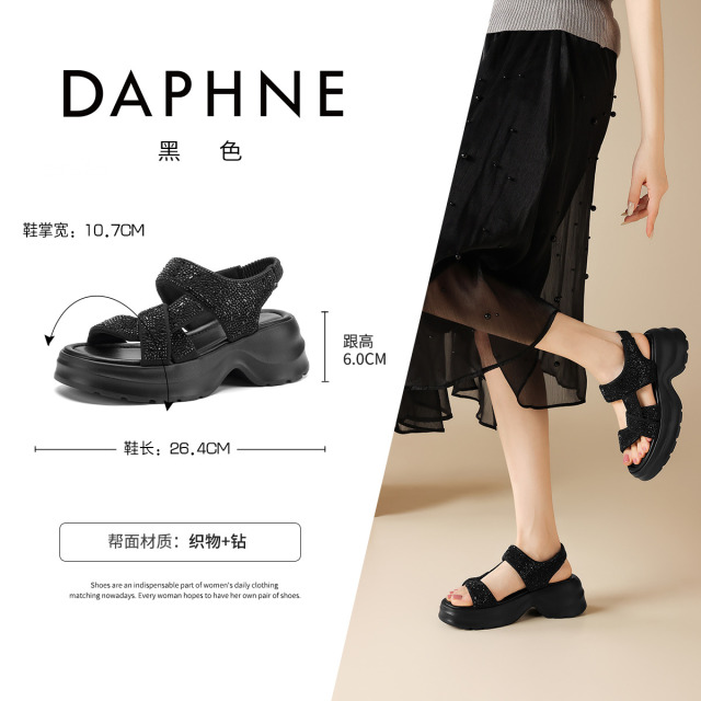 13764073.达芙妮厚底运动凉鞋女款水钻露趾休闲沙滩凉鞋