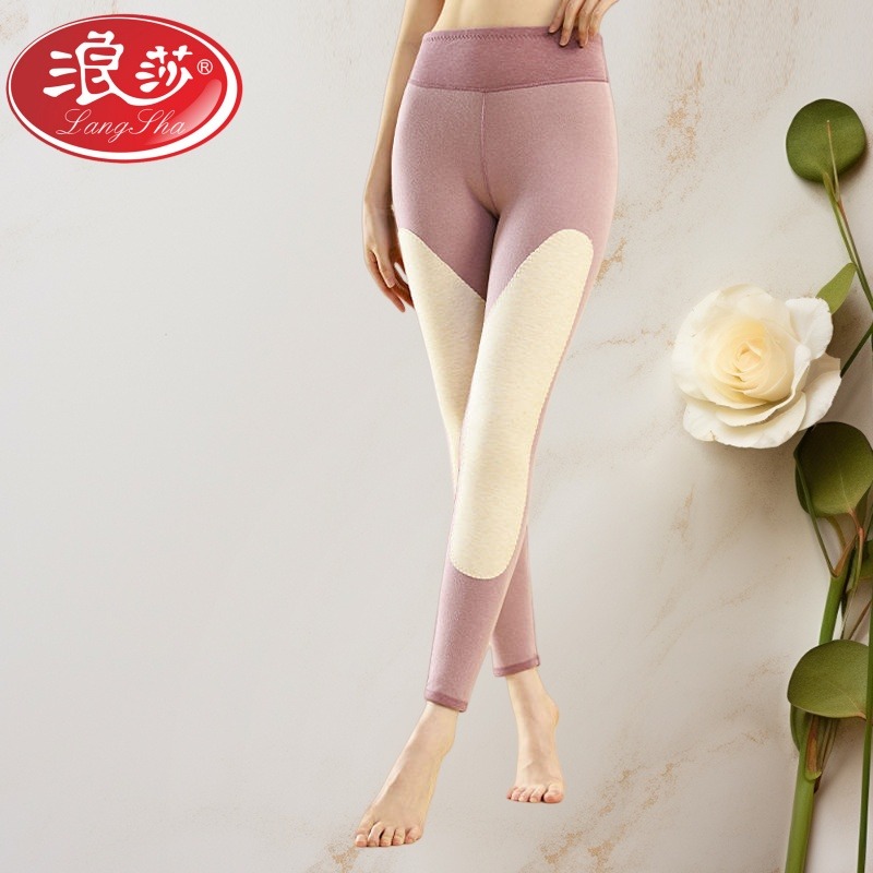 12743440.浪莎保暖裤女士无痕棉羊绒贴片护膝秋裤秋冬季内穿加绒高腰打底裤