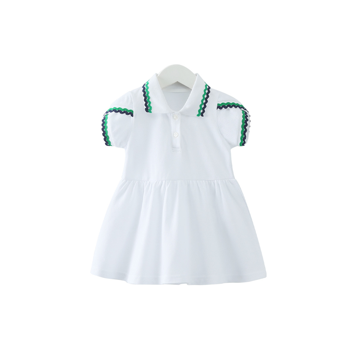 12024549.【100%棉】齐齐熊女童连衣裙学院风POLO裙子纯棉女宝宝撞色夏装裙