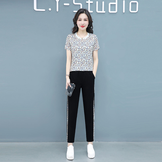 10407352.VPN  女夏季时尚短袖长裤薄款宽松休闲服两件套