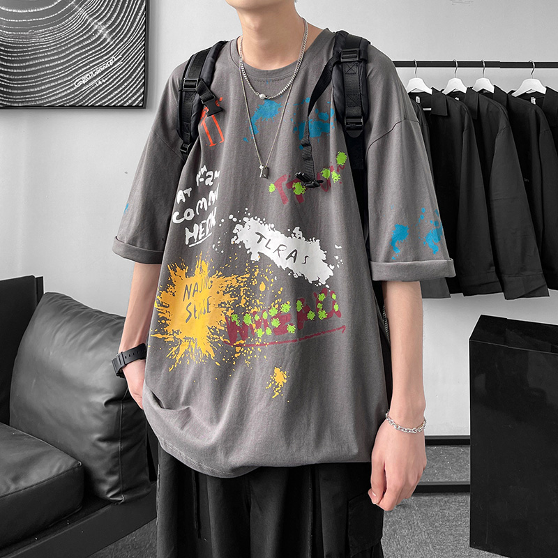 10566648.VPN 夏季薄款港风潮牌印花半袖t恤男士短袖宽松上衣服