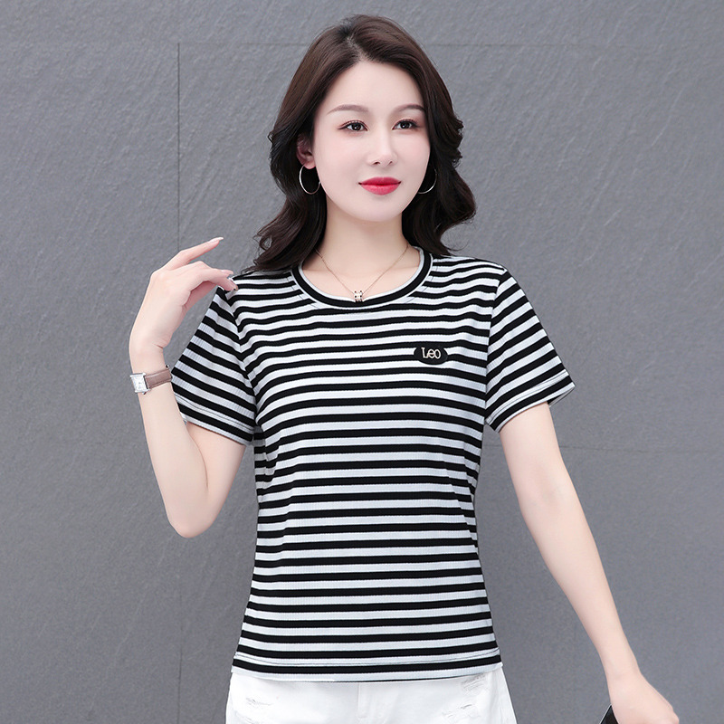 10591488.VPN 夏季女士圆领条纹T恤女休闲短袖
