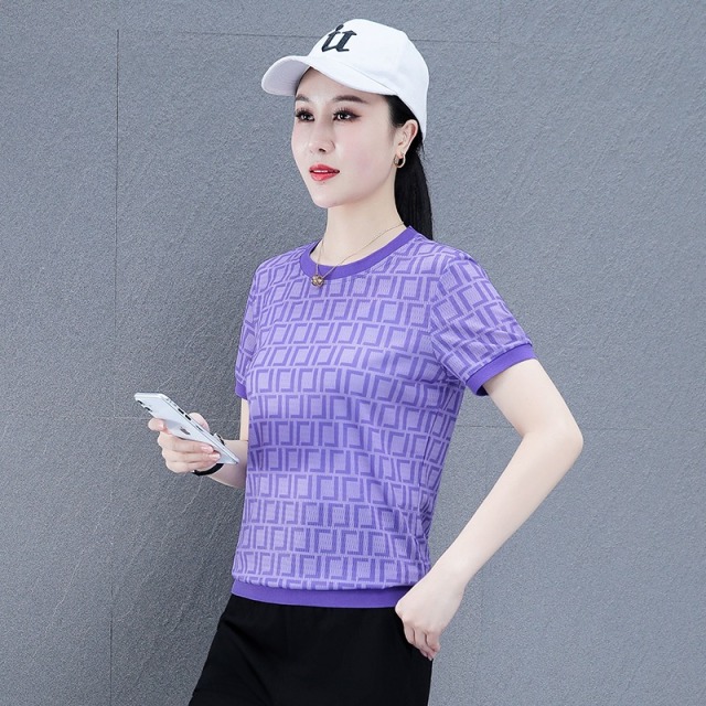 10591547.VPN 夏季冰丝女士条纹T恤休闲短袖T