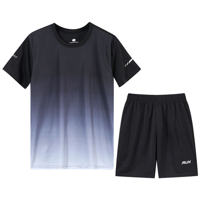 10621855.克里普 渐变色圆领衣服男士短袖t恤夏季新款潮牌短裤休闲套装大码运动服情侣套装