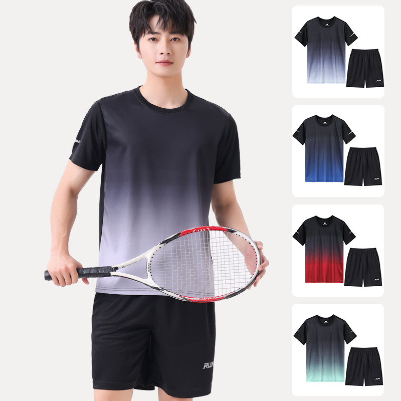 10644613.尼格卡丹 夏季新款潮牌短裤休闲套装大码运动服情侣套装渐变色圆领衣服男士短袖t恤