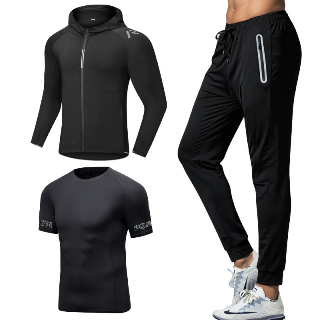10652460.克里普 运动服健身三件套男士跑步衣服健身房秋季紧身衣透气排汗训练服