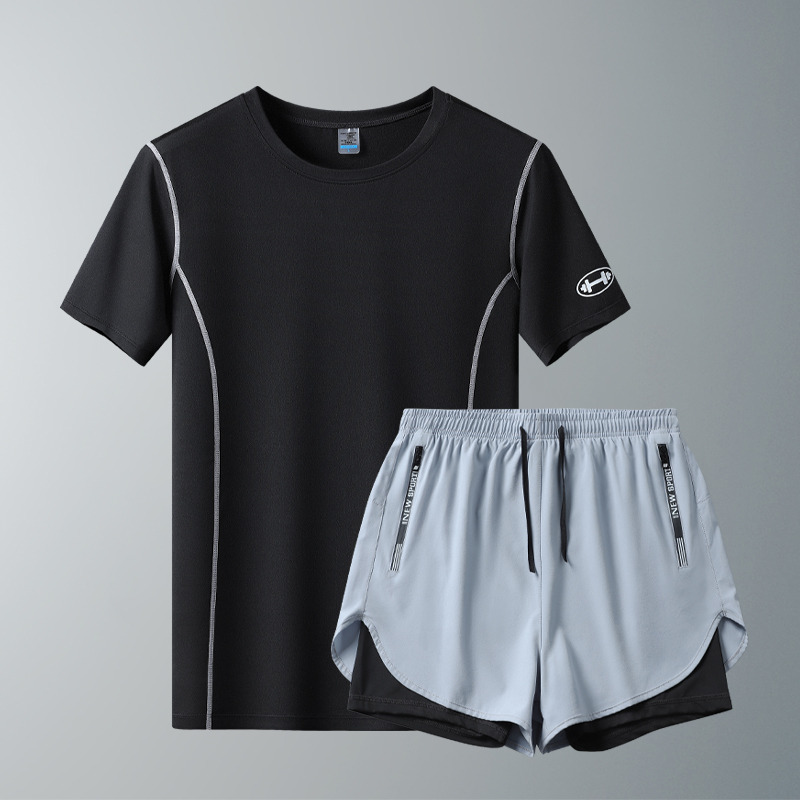 10653314.克里普 夏季跑步运动套装男两件套健身服短袖短裤速干衣篮球马拉松训练T恤