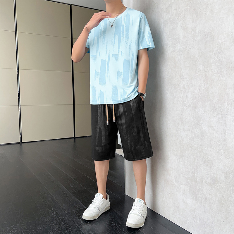 10670441.VPN 短袖T恤套装男士夏季休闲运动服跑步短裤新款两件套